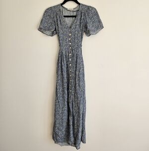 Oysho Size Small Floral Blue Button-Down Dress